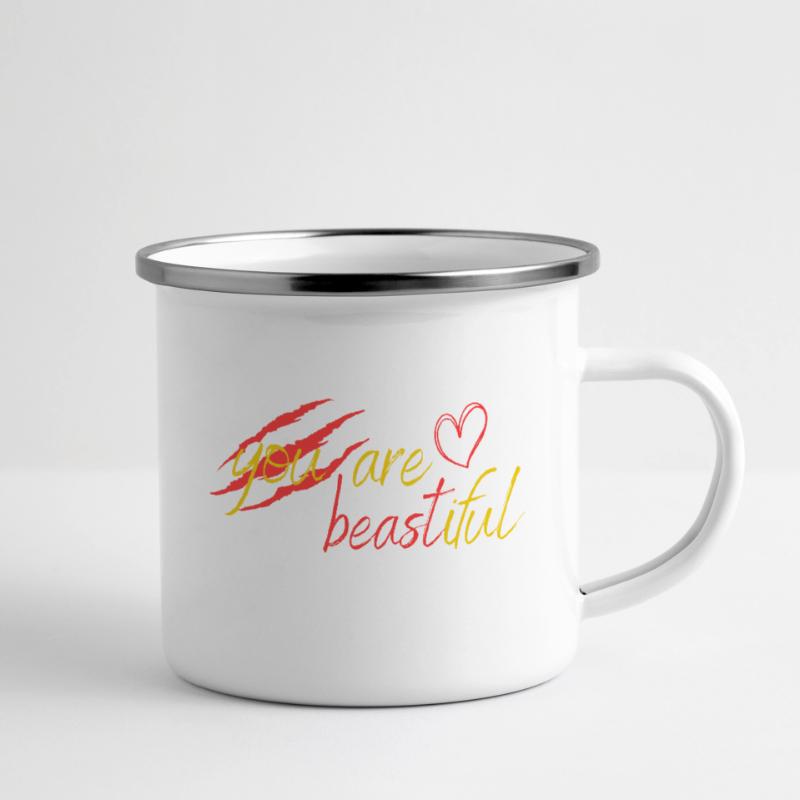 Biest oder Schönheit? Emaille-Tasse