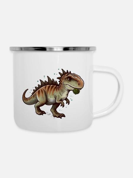 T-Rex Dinosaurier - Emaille-Tasse - Weiß