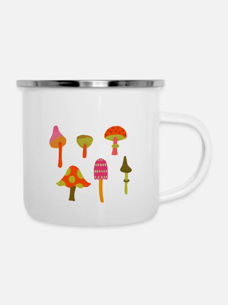Bunte Pilze - Emaille-Tasse - Weiß