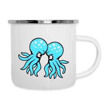 2 Oktopus Freunde Zwei kämpfende Feinde Rivalen - Emaille-Tasse - Weiß - Rechts