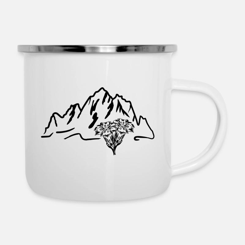 Berg, Berge und Enzian - Emaille-Tasse - Weiß