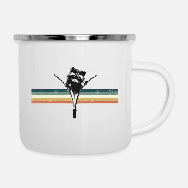 Süßer Waschbär - Retrostripes - Emaille-Tasse - Weiß