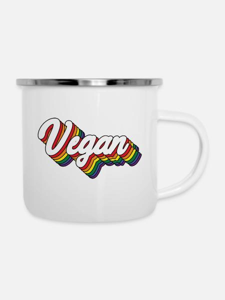 Vegan Rainbow - Emaille-Tasse - Weiß