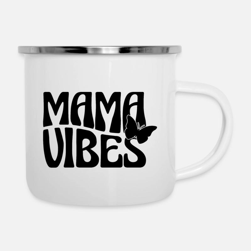 Mama Vibes avec papillon - Tasse émaillée - blanc