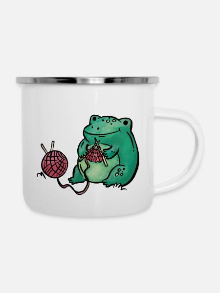 Frosch Stricken Handarbeit - Emaille-Tasse - Weiß