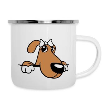 Dog Behind Wall Pretty Lady Bow Female - Camper Mug - white - Right