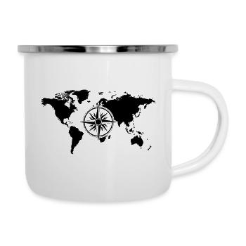 Welt Kompass - Emaille-Tasse - Weiß - Rechts