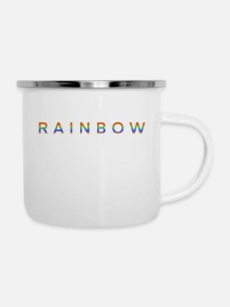 Regenbogen - Emaille-Tasse - Weiß