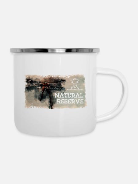 Serie "NATURSCHUTZGEBIET" - Odonate - Emaille-Tasse - Weiß