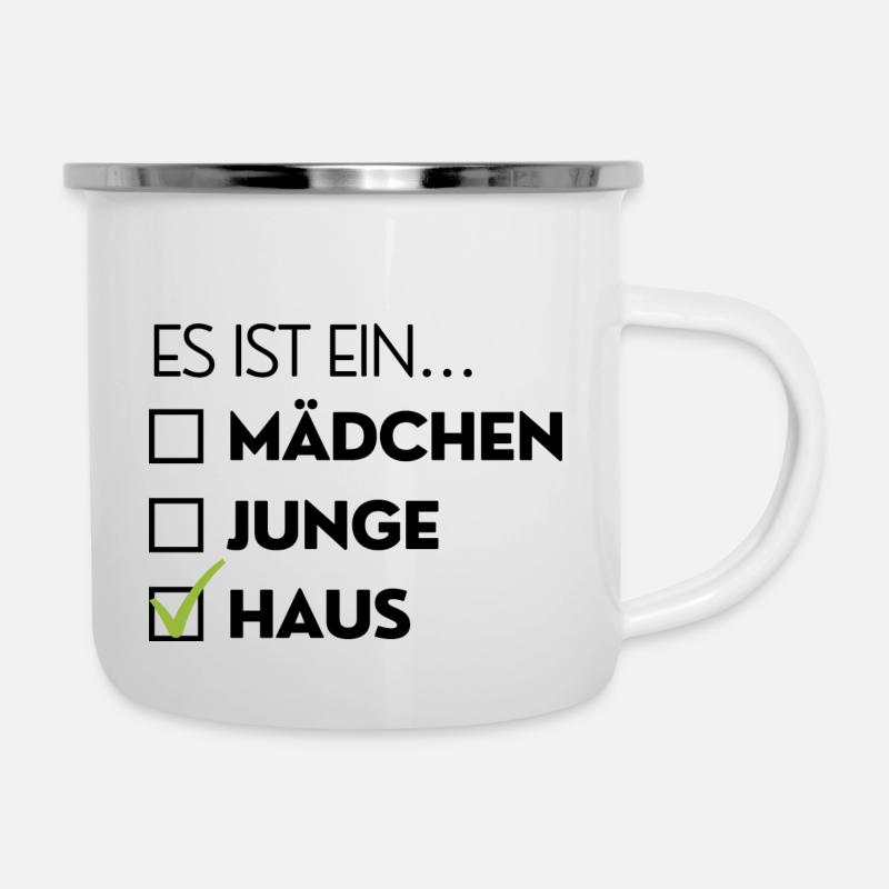Es ist ein Haus - Emaille-Tasse - Weiß