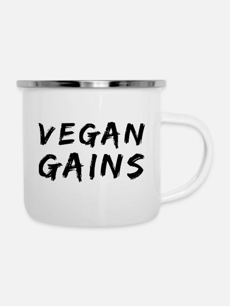 Vegan Gains - Emaille-Tasse - Weiß