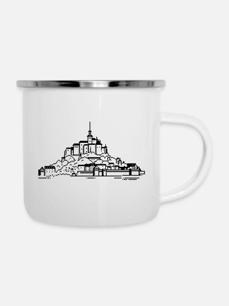 1bit Pixel Mont Saint Michel - Emaille-Tasse - Weiß
