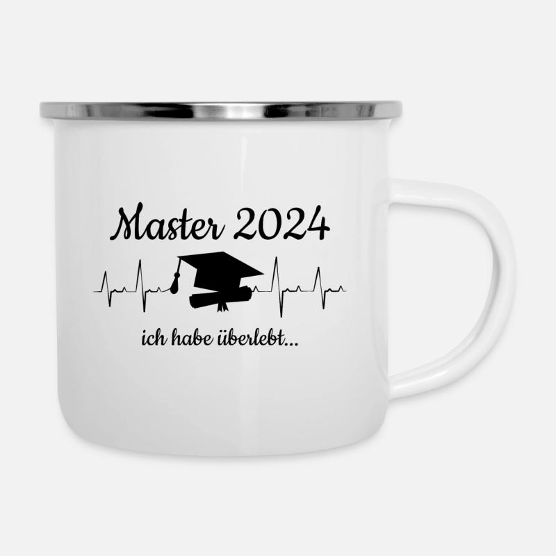 Masterabschluss Master Studium überlebt Puls Herz - Emaille-Tasse - Weiß
