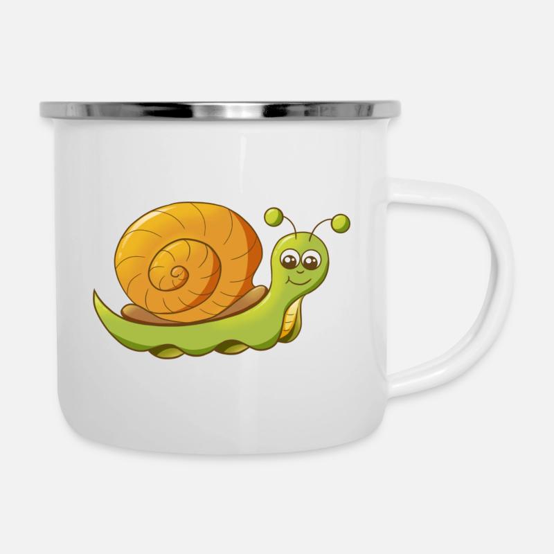 niedlich lächelnde Comic Schnecke - Emaille-Tasse - Weiß
