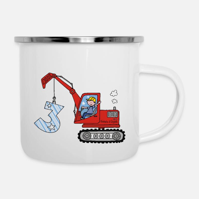 Bagger 3. Geburtstag - Emaille-Tasse - Weiß