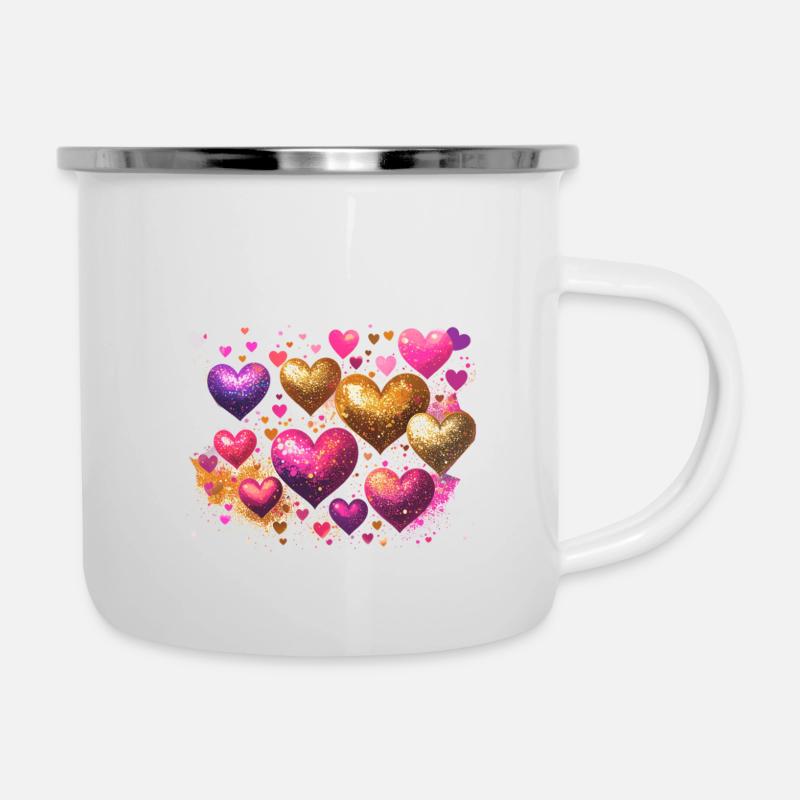 herzen,gold,pink,graffiti,herz - Emaille-Tasse - Weiß