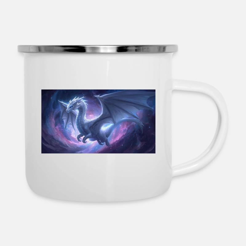 Blauäugiger weißer Drache - Emaille-Tasse - Weiß