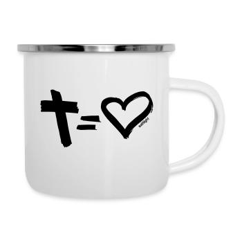Croix = Coeur NOIR - Tasse émaillée - blanc - Droite