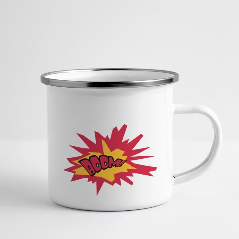 boom text fire flame hot tnt dynamite explode Camper Mug