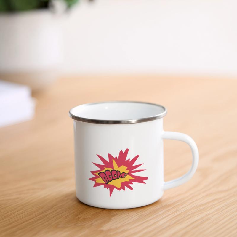 boom text fire flame hot tnt dynamite explode Camper Mug