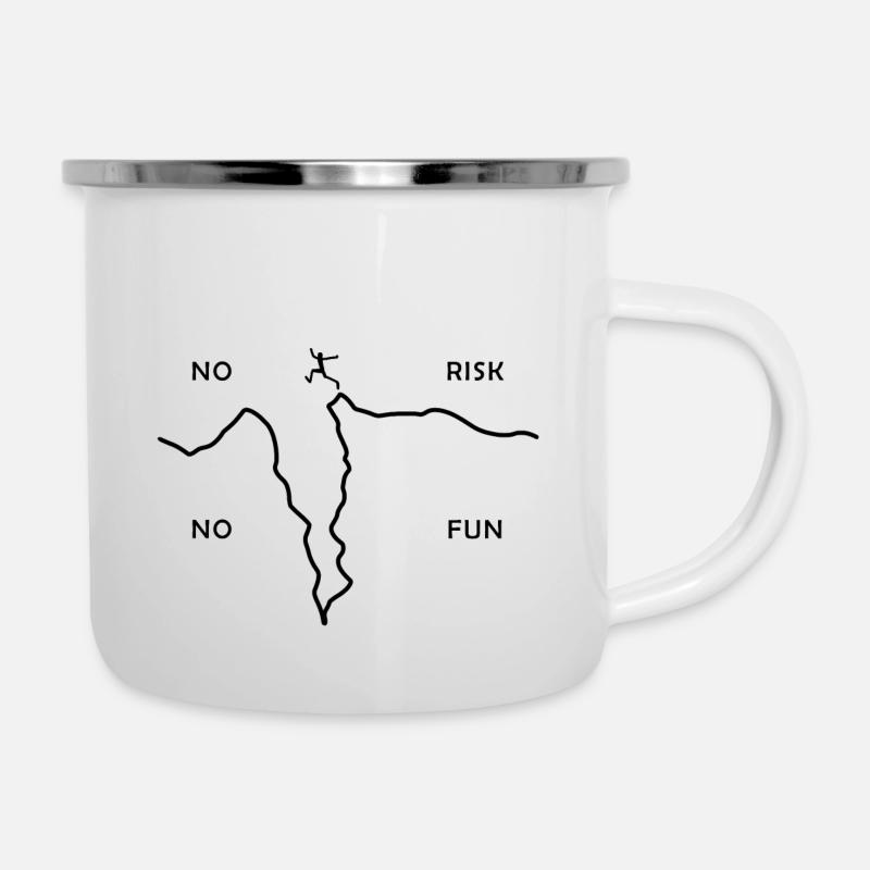 NO RISK NO FUN - Action - Risiko - Emaille-Tasse - Weiß
