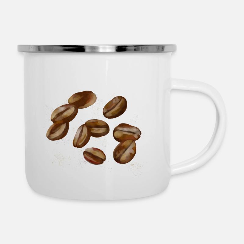 Kaffeebohnen - Emaille-Tasse - Weiß