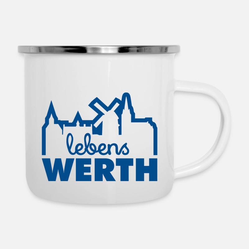 Werth - Lebens WERTH - Skyline - Emaille-Tasse - Weiß