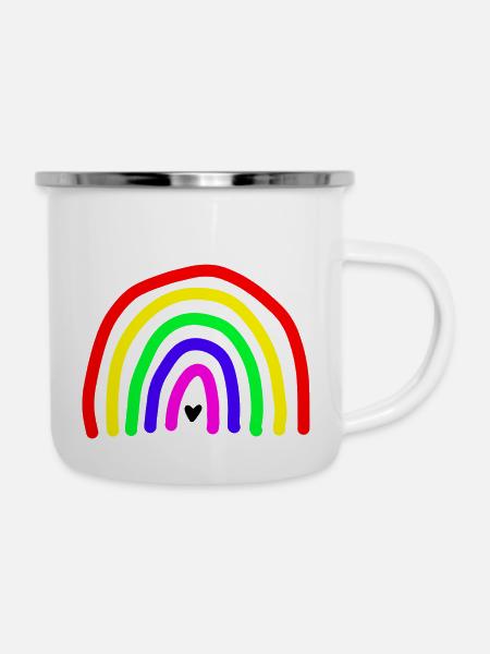 Pride Regenbogen - Emaille-Tasse - Weiß