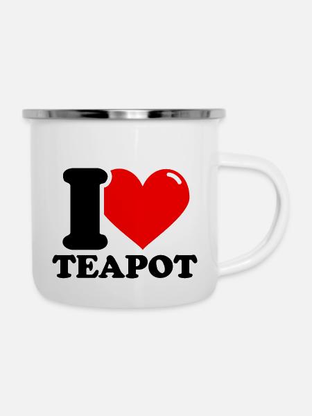 Ich liebe Teekanne - Emaille-Tasse - Weiß