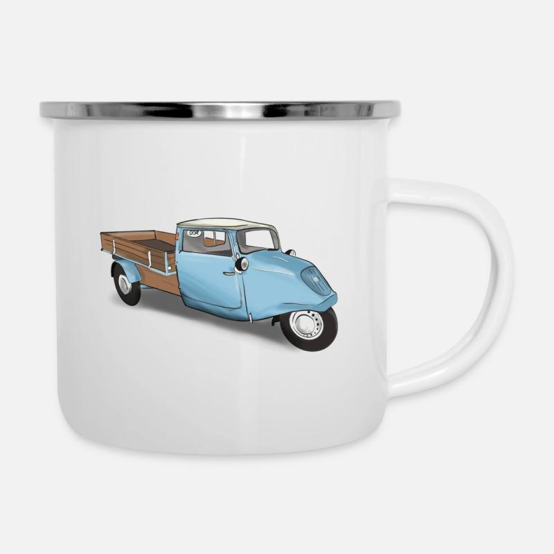Oldtimer Tempo - Emaille-Tasse - Weiß