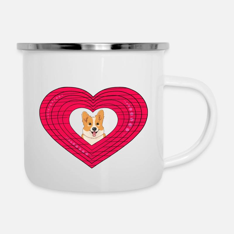Corgi im Herz - Emaille-Tasse - Weiß