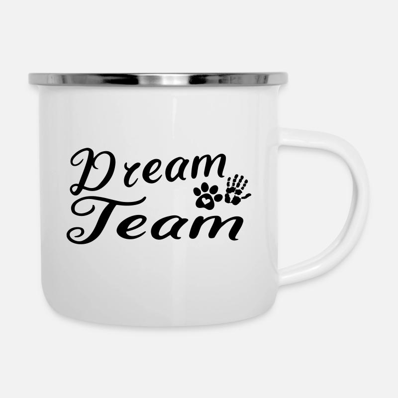 Hund Dream Team - Emaille-Tasse - Weiß
