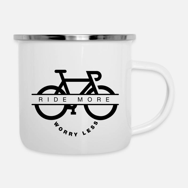 Ride More Worry Less - Emaille-Tasse - Weiß