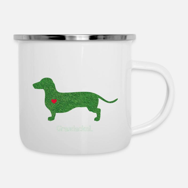 grass Dachshund - Camper Mug - white
