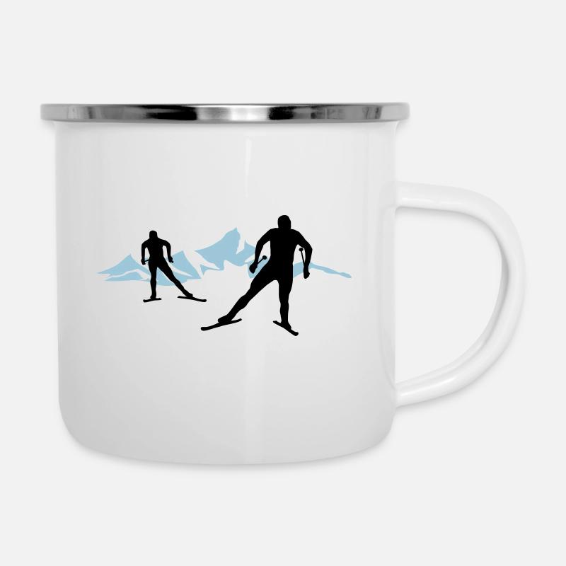 Langläufer und Berge, Langlauf - Emaille-Tasse - Weiß