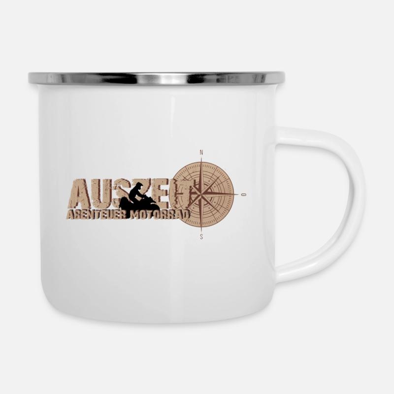 Abenteuer Motorrad - Emaille-Tasse - Weiß
