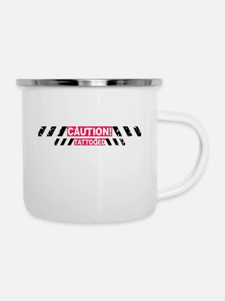 Caution Tattooed - Emaille-Tasse - Weiß