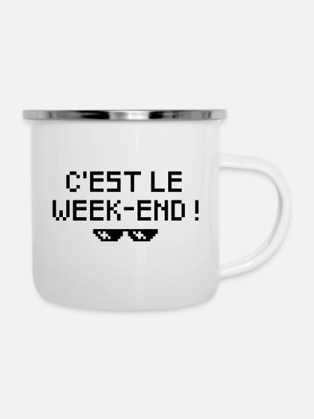 Es ist Wochenende! - Emaille-Tasse - Weiß
