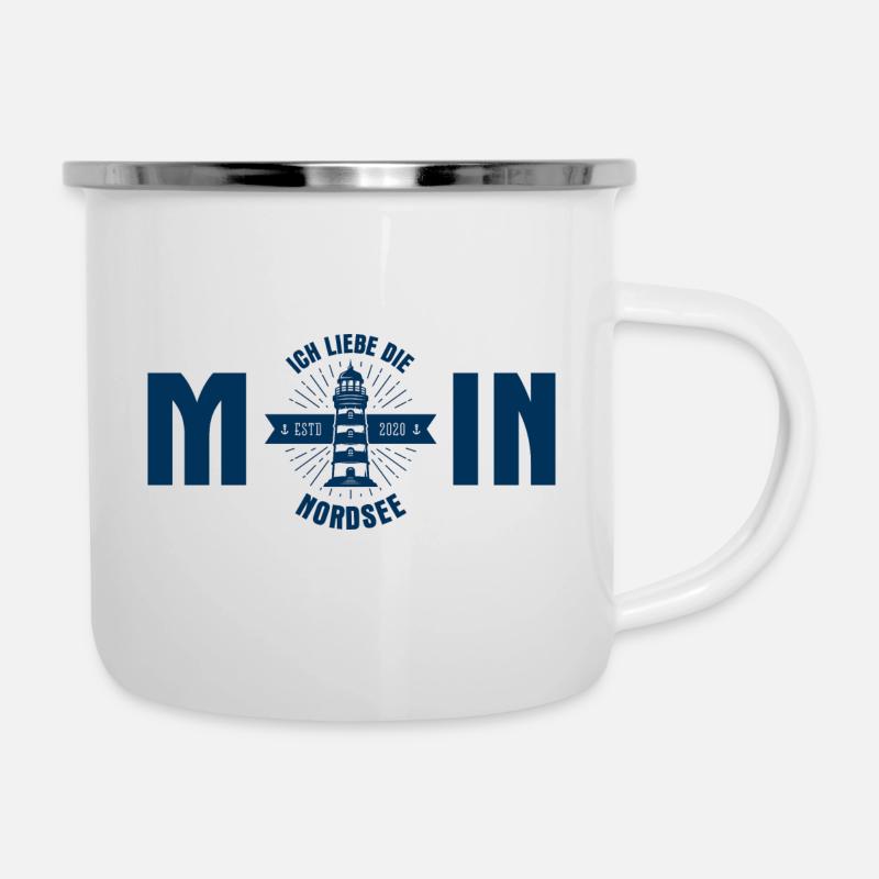 Moin blau - Emaille-Tasse - Weiß