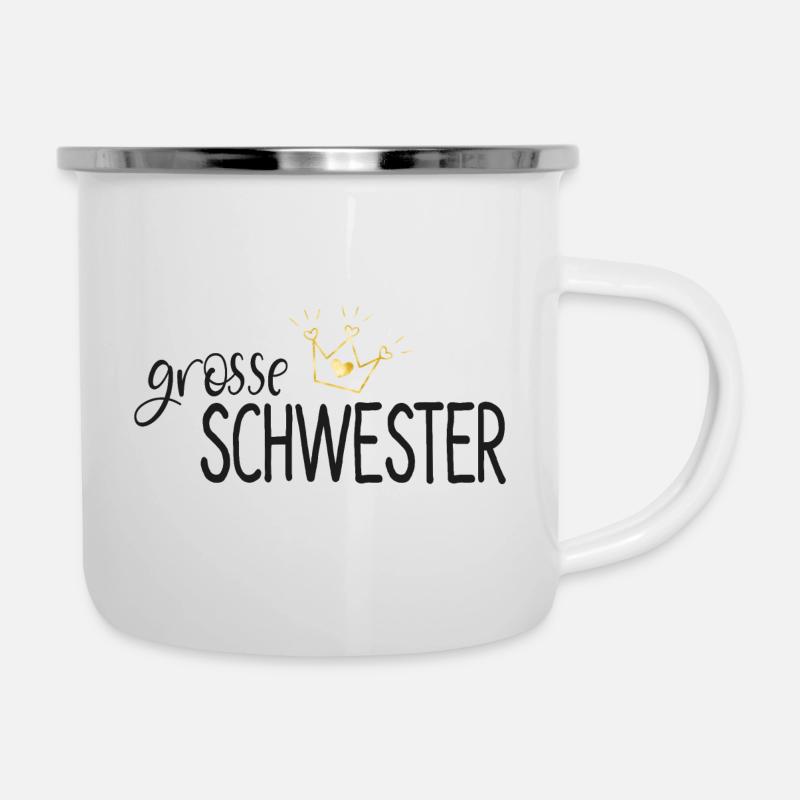 Grosse Schwester- goldene Krone - Emaille-Tasse - Weiß