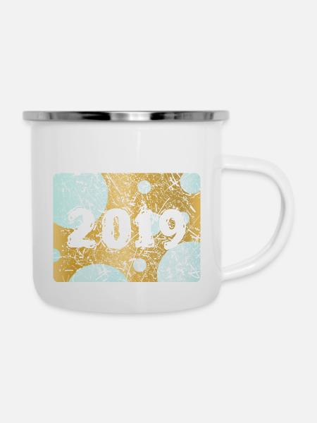 Zahl 2019 - Emaille-Tasse - Weiß