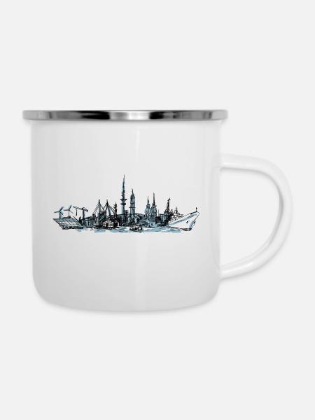Hamburg gezeichnet - Emaille-Tasse - Weiß