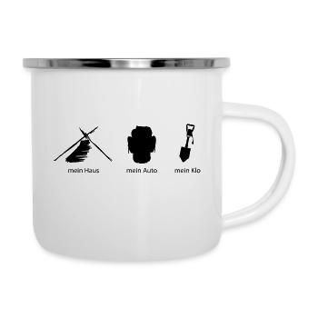 Haus Auto Klo - Emaille-Tasse - Weiß - Rechts
