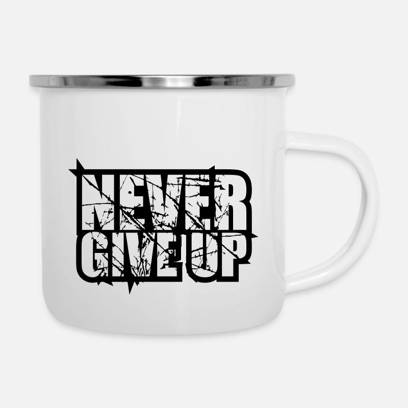 risse kratzer design logo never give up niemals au - Emaille-Tasse - Weiß