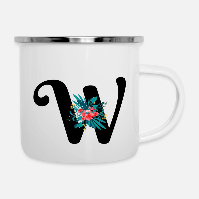 lettre W fleuris - Tasse émaillée - blanc