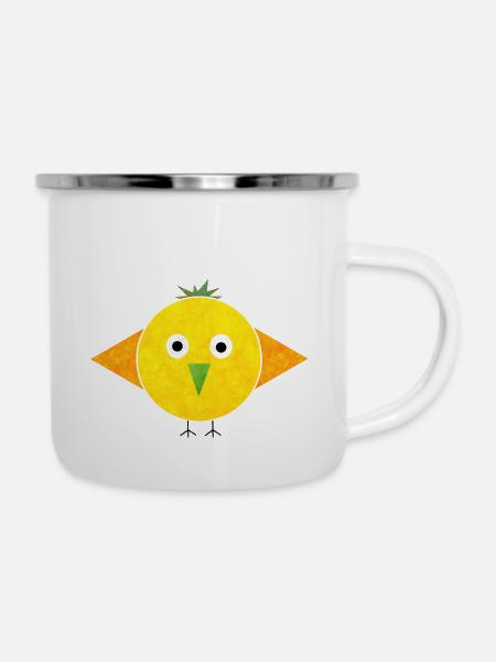 Vogel - Emaille-Tasse - Weiß