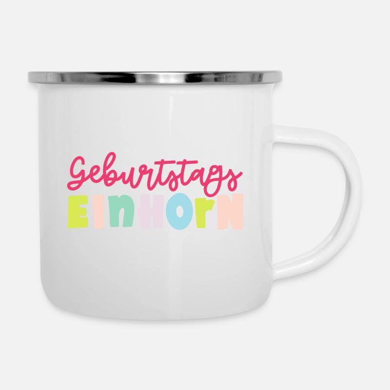 Geburtstags EINHORN - Emaille-Tasse - Weiß