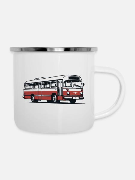 Retro-Bus - Emaille-Tasse - Weiß