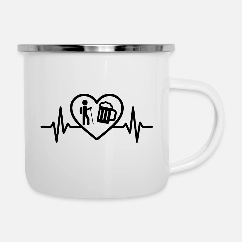 Heart Camping Bier - Emaille-Tasse - Weiß