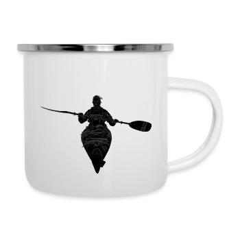 Kajak-frontal-schwarz - Emaille-Tasse - Weiß - Rechts